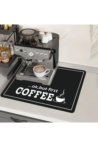 Trendooze Kaymayan Kahve Makinesi Matı 50x30 Ok But First Hızlı Kurur Desenli