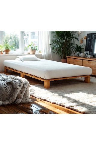 100cm X 200cm Masif Ahşap Platform Karyola Ceviz Renk 100x200 Cm
