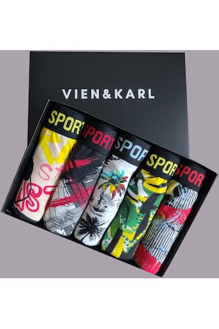 Erkek Desenli 5'Li Premium Kutu Penye Pamuklu Likralı Boxer Çok Renkli