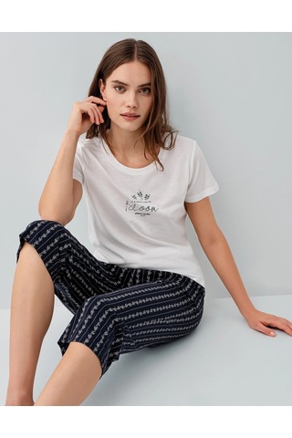 Moda Dua Pierre Cardin Pc9207-s Kadın Kapri Kısa Kol Pijama Takımı Beyaz