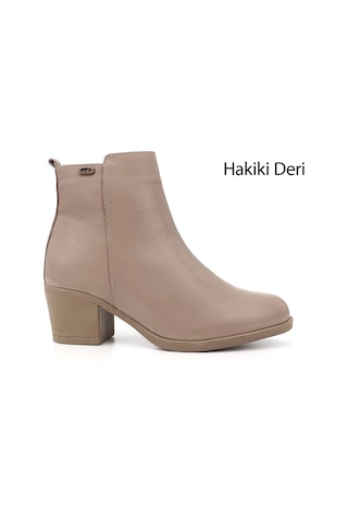 Gönderi(R) Gönderi R Bej Fermuarlı Kalın Topuklu Hakiki Deri Bot Bej