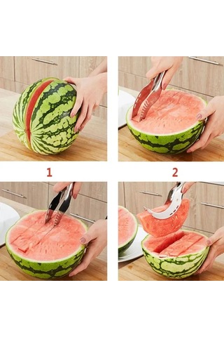 Suofeng Gıda Kalitesi Paslanmaz Çelik Karpuz Dilimleyici, Ergonomik Saplı Meyve Sebze Kesici 21cm Gümüş