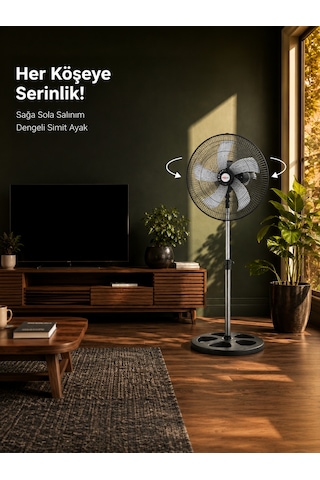Microstar 18" 45cm Ayaklı Vantilatör 75w 3 Kademeli Salınımlı 5 Kanat Alüminyum Pervane - Msr-2618