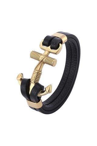 Punk Çelik Çapa Bilezikler Charm Deri Bilezik Bilezikler Erkek Takı Moda Hediye Siyah