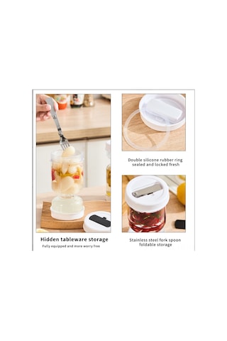 Skycity Beyaz Plastik 800ml Gıda Depolama Kavanozu, Islak-kuru Ayrımı, Gözle Görülür Kapak, Katlanabilir Çatal İçeren, Ev Ofisi Mutfak Taze Saklama Kabı Beyaz