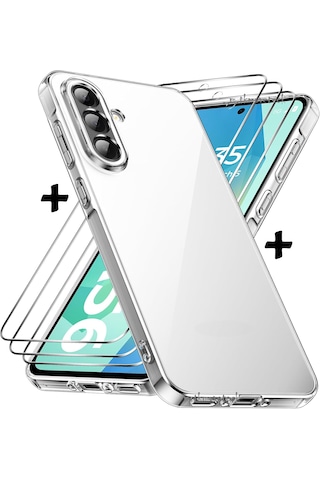 Samsung Galaxy Uyumlu A56 Kılıf Kamera Korumalı Şeffaf Silikon + Cam Set