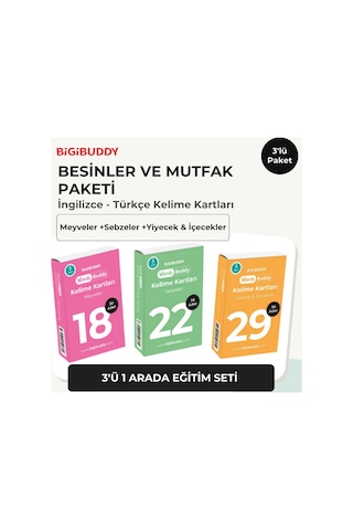 Bigibuddy Wordsbuddy Türkçe İngilizce Kelime Kartları Besinler Ve Mutfak 90 Kart 3 Lü Set Bigione Cihaz Hariç