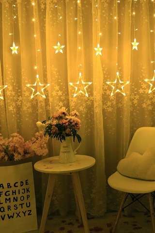 Dekoratif Yıldızlı Perde Fişli Led Işık Gün Işığı