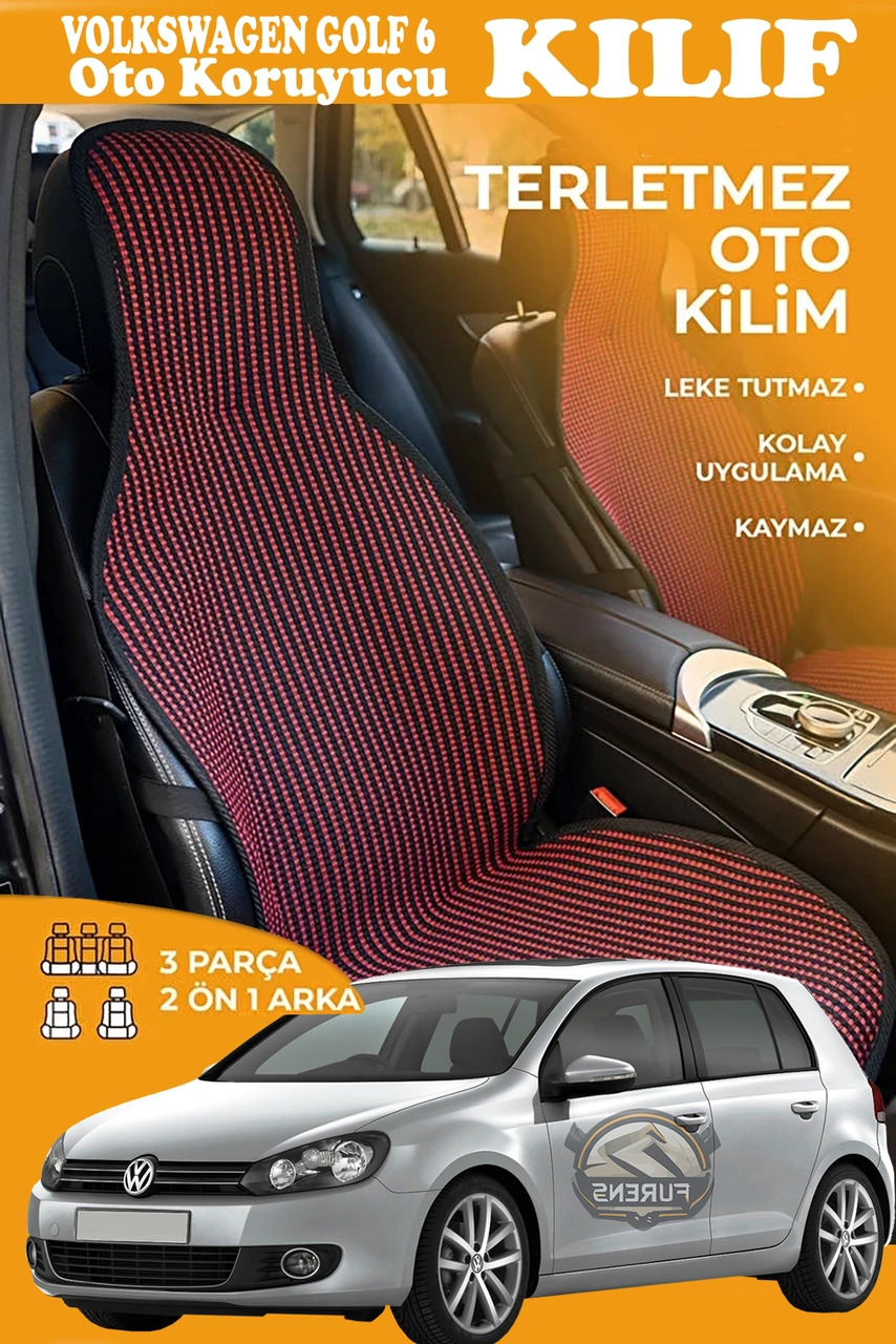 Volkswagen Golf 6 Uyumlu Kırmızı Prestij Serisi Dokuma Kumaş Oto Koltuk Kılıfı Ön Tam Arka Alt