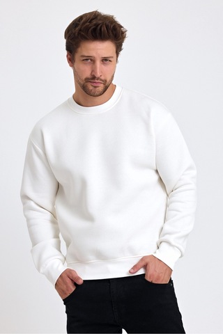 Tarz Cool Erkek Yumuşacık Kumaşlı Regular Fit Yuvarlak Yakalı Sweatshirt Beyaz