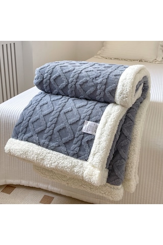 Hqgoodstore Yeni Ev Basit Düz Renk Kalınlaştırılmış Kuzu Kadife Çift Yumuşak Tek Battaniye Göl Mavisi 150 200cm Mavi