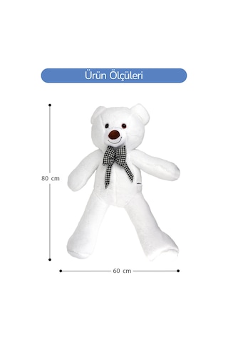 80 Cm Büyük Boy Yumuşak Papyonlu Oyuncak Ayıcık Beyaz