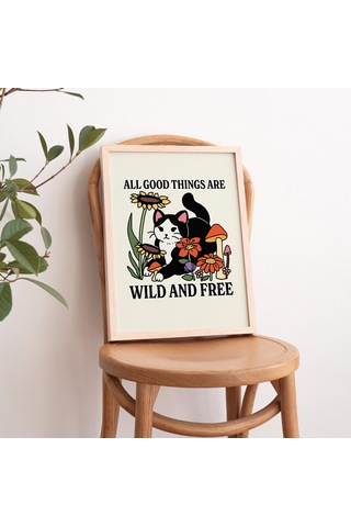 Retro Vahşi Çiçek Kedi Posteri, Botanik Baskı, Vahşi Çocuk Sözü, Çiçek Posteri