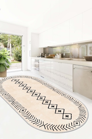 West Home Dijital Baskı Yıkanabilir Kaymaz Taban Leke Tutmaz Bej Oval Mutfak Halısı Salon Halısı Ve Yolluk Wh 375 Beige Oval
