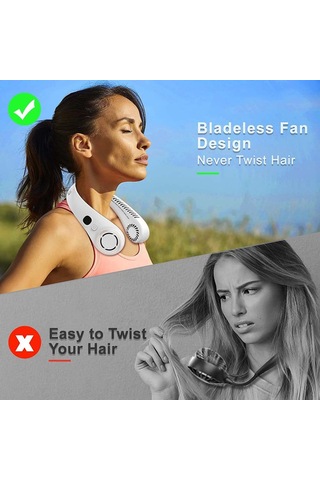 Boyun Fanı, Led Ekranlı Usb Askılı Fan Beyaz,