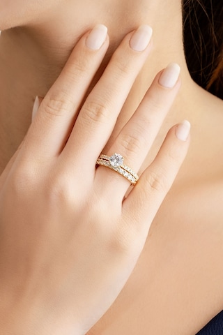 Pure Love 18 Ayar Sarı Altın Kaplama Gümüş İkili Tektaş Yüzük