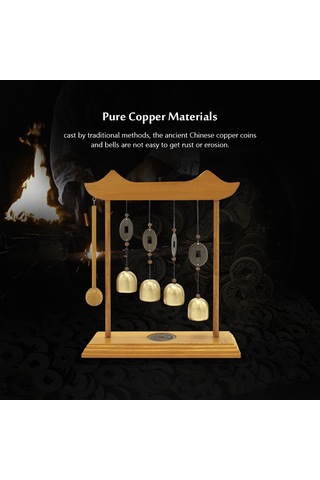 Ranyeek Ev Dekorasyonu Mutfak Züccaciye: Bakır Ve Ahşap Dört Zilli Zil, 220x200x50mm, 100g