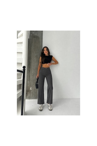 Bluemarlin Kadın Yüksek Bel Füme Keten Boyfriend Bol Paça Füme