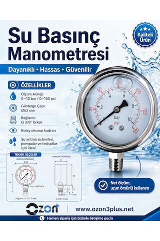 Ozon Plus Manometre 0-10 Basınç Ölçer - Basınç Göstergesi