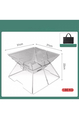 Shufa Taşınabilir Paslanmaz Çelik Ateş Yakma Standı, Kolay Sökülüp Takılabilir Mangal / Barbekü Izgarası 31 31 22cm Gri