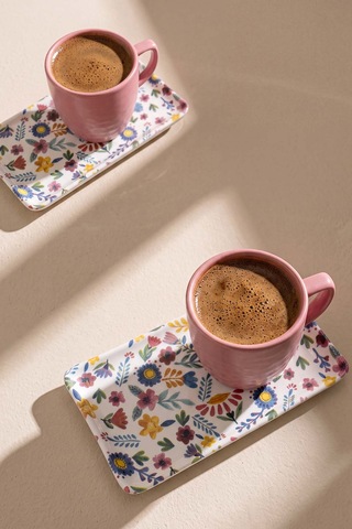 Pembe Keraart Springtime Doğaltaş 2 Kişilik Kahve Sunum Seti - 4 Parça
