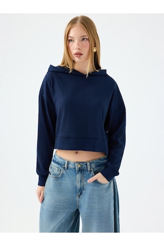 Long Crop Kadın Sweatshirt Lacivert