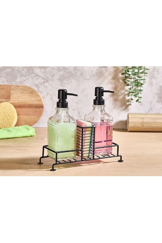 Morponi Metal Standlı 2 Li Cam Sabunluk Seti İkili Sabunluk Set Standlı Sabunluk Siyah Siyah