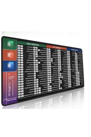 Mousepad 90x40 Xxl Büyük Boy Türkçe Klavye Kısayolları Mousepad Word Excel Powerpoint Office Gaming 90cm X 40cm
