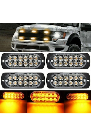 Dofolink 4 Adet Sarı 12 Ledli Frenleyici, Araç Acil Uyarı Işıkları, 18 Flaş Modu, Ip67 Su Geçirmez, 12-24v Dc Siyah