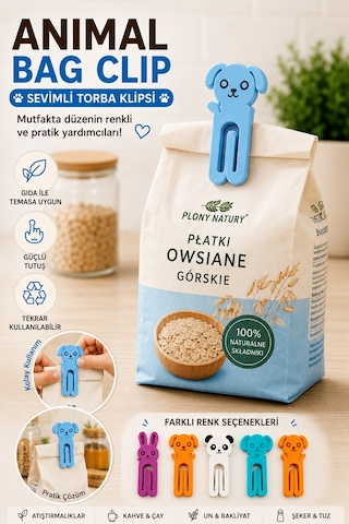 3d Baskı Sevimli Hayvan Figürlü Poşet Klipsi Paket Kapatma Mandalı Tekrar Kullanılabilir Gıda Poşeti Klipsi Beyaz
