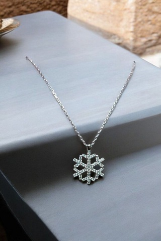 Modagümüşevi 925 Ayar Gümüş Kar Tanesi Kolye, Gümüş Kadın Kolye, Kar Tanesi Kolye