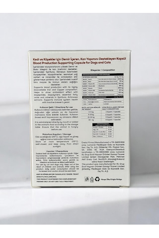 Anemia Capsule 30 Kapsül Kedi Ve Köpekler İçin Demir İçeren Kan Yapımını Destekleyici Takviye