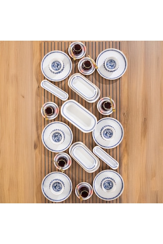 Perotti French 37 Parça Kahvaltı Takımı Çay Seti Kahvaltı Seti Mavi - Beyaz