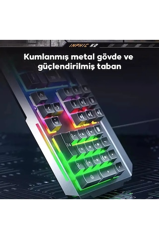 Inphic K2 104 Tuşlu Rgb Aydınlatmalı Sessiz Usb Kablolu Oyun Klavyesi 3 Kademeli Parlaklık Cep Telefonu Yerleştirme Alanlı - Mh-hs9711-0395