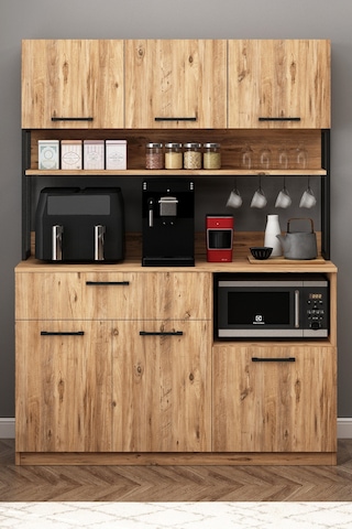 Ervin Kahve Köşesi 3 Kapaklı Airfry Kiler Dolabı Çok Amaçlı Erzak Dolabı Atlantik Çam Atlantik Çam