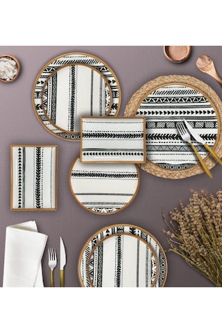 Porland Elenco 18 Parça 6 Kişilik İkram ve Kahvaltı Takımı Beyaz - Siyah