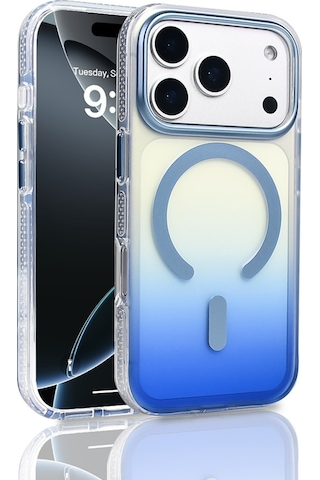 Apple Uyumlu iPhone 17 Pro Kılıf M-safe Şarj Özellikli Transparan Renk Geçişli Zore Toros Kapak Mavi