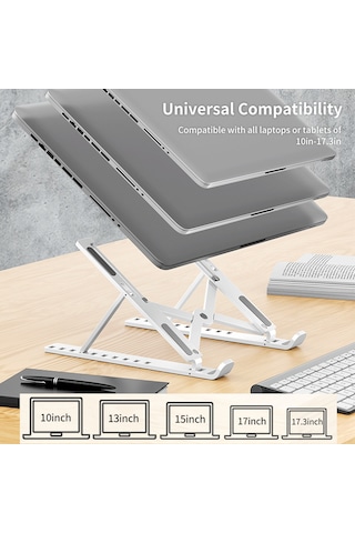 Xindoker Laptop İçin Ergonomik Abs Destek Aparatı - 10 Seviye Yükseklik Ayarlı, Soğutucu Delikli, Katlanabilir Ve Taşınabilir Siyah Masaüstü Tutucu