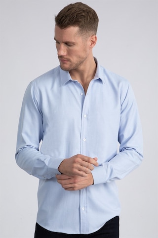 Tudors Modern Slim Fit Uzun Kollu Pamuklu Kolay Ütü Armürlü Erkek Mavi Gömlek-22502 Mavi