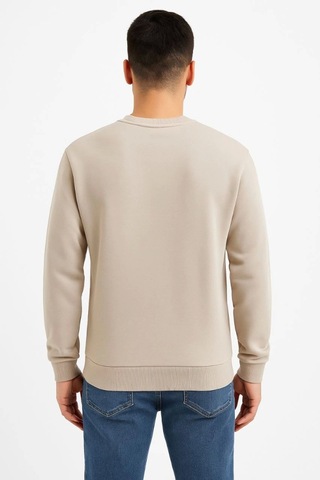 Etiler Collection Erkek Üç İplik Düz Bisiklet Yaka Sweatshirt - Bej
