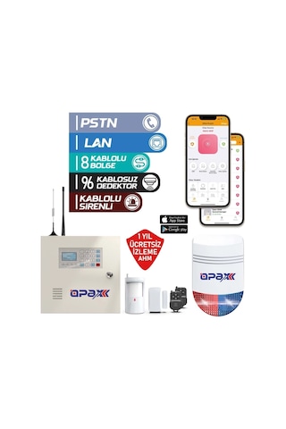 Opax-2545lan Bgr-10 Kablolu Sirenli Akülü Lan/pstn Ev Ve İşyeri Alarm Seti