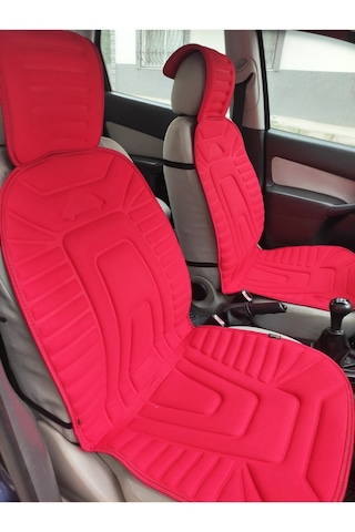 2,li Kırmızı Oto Koltuk Kılıfı Minder Alkantra Kumaş Kabartmalı