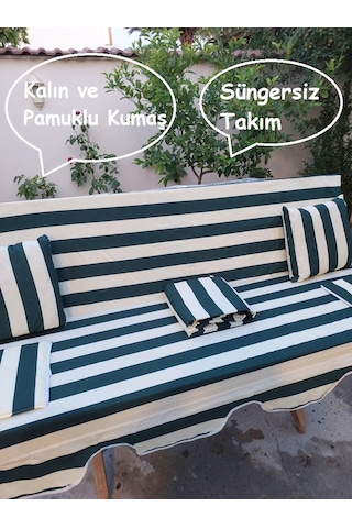 Mandaş Süngersiz 3 Kişilik Salıncak Minder Seti Pamuklu Kumaş -yeşil Krem Yeşil