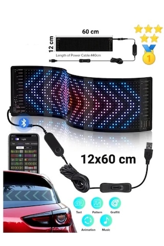 Serreha Matrix Led Panel Cama Yapışan Yazı Yazan Telefon Kontrollü Led Ekran Led Sayısı:16 96 Uzunluk 12x60cm Çok Renkli