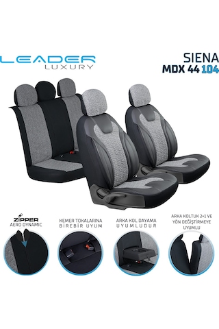 Toyota Auris I 2006-2012 Deri Detaylı Oto Koltuk Kılıfı Ön Arka Set Siyah Füme Siena Seri Şhn