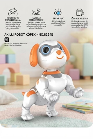 Programlanabilir Robot Köpek: Kumandalı 8 Fonksiyonlu Sesli Işıklı Hareketli Eğlence Arkadaşı