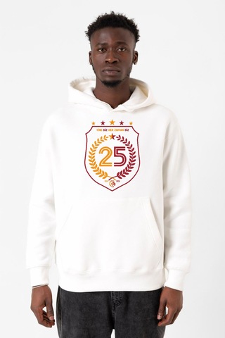 25 Şampiyonluk Yine Biz Beyaz Erkek 3ip Kapşonlu Sweatshirt Beyaz