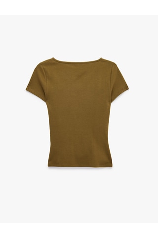 Koton Pamuklu Slim Fit Kayık Yaka Kısa Kollu Drapeli Tişört Yeşil 7wal10350ık