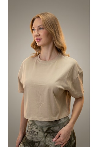 Heyy's Oversize Kadın Crop Taş Rengi T-shirt Taş