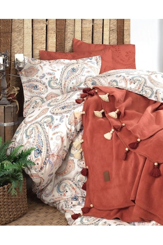 Boho Chic Çift Kişilik Püsküllü Battaniyeli Nevresim Seti - Tarçı